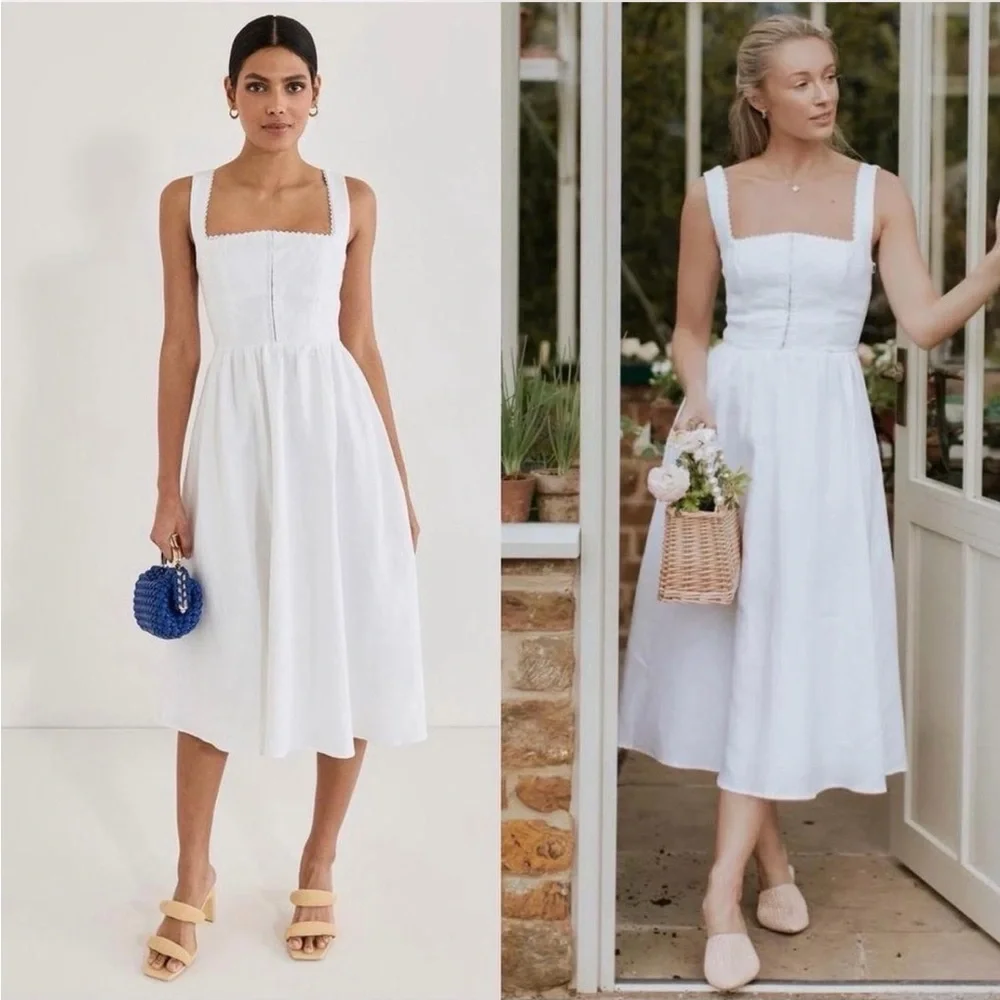 Reformation Tagiatelle White Linen Dress 4 - Picture 6 of 6